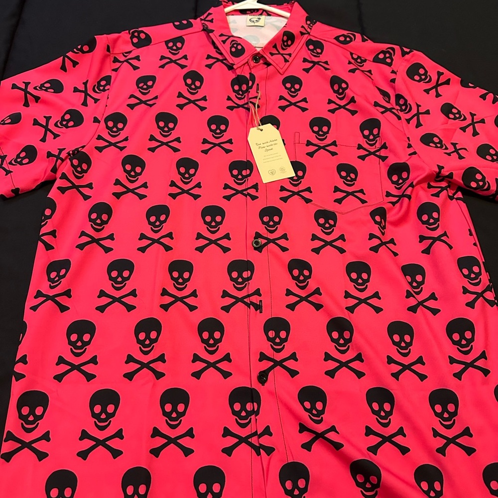 Vibrant Pink Skull Pattern Men's Shirt